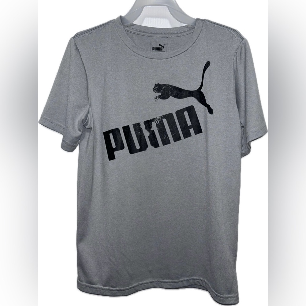 Boys Gray Puma Short Sleeve Tee Shirt